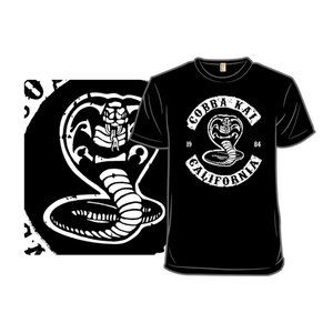 Karate Kid Cobra Kai Show Logo Men's Black White T-Shirt Medium Muscle Fitted